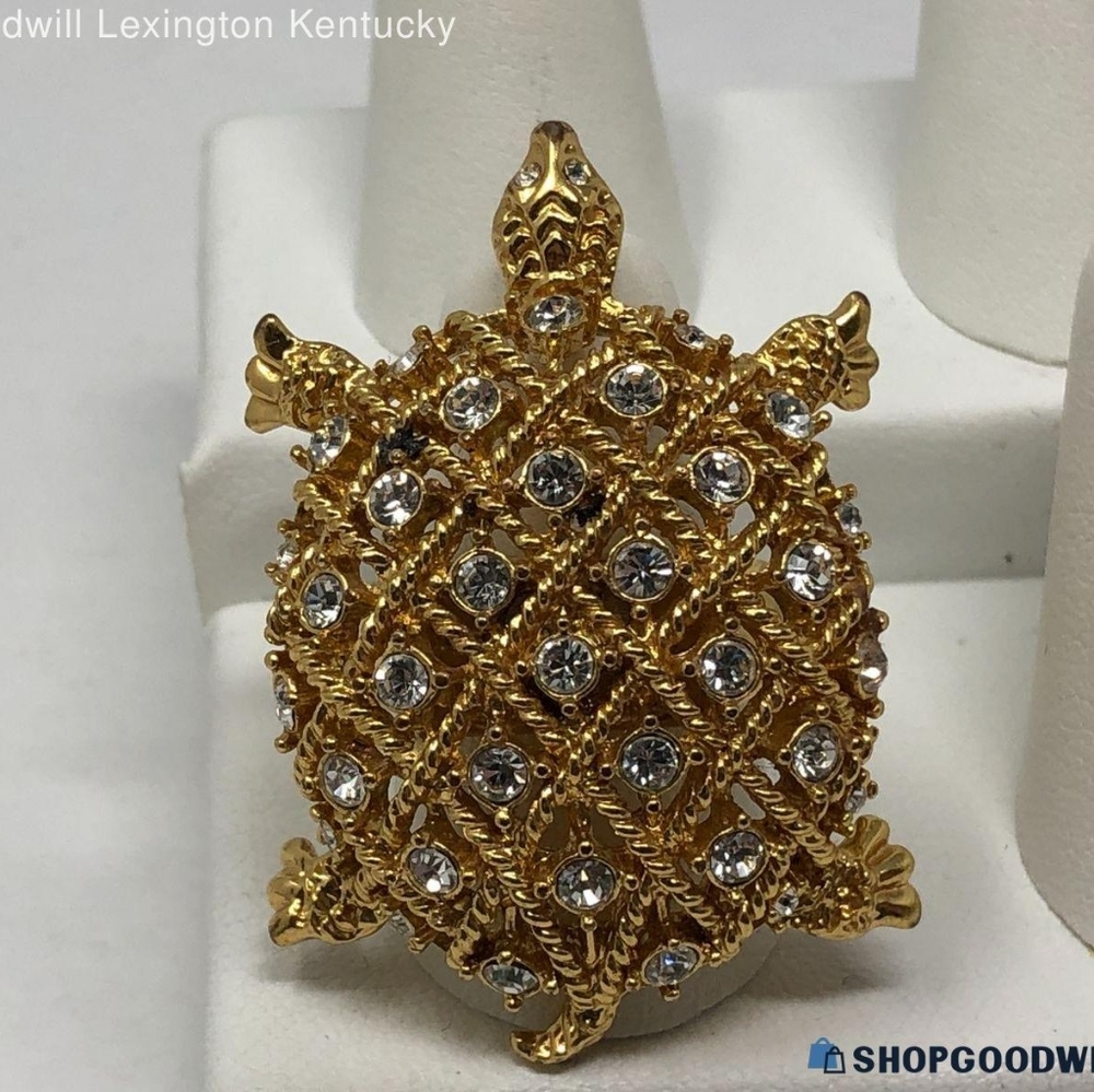 Kate Spade Gold Tone Sparkly Rhinestones Turtle Statement Ring/ Size 7.5